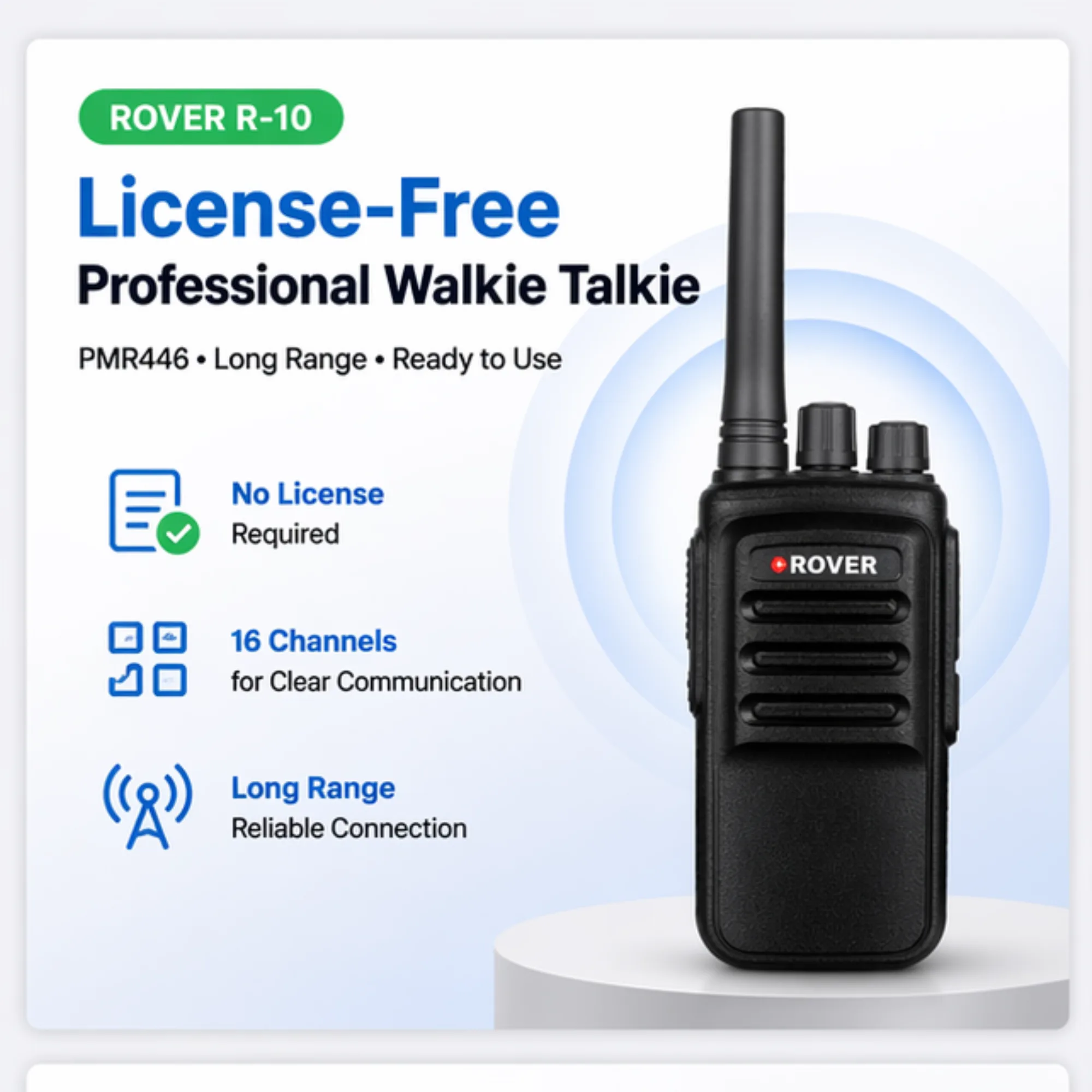 R-10 license-free walkie talkie with long range and 16 channels communication