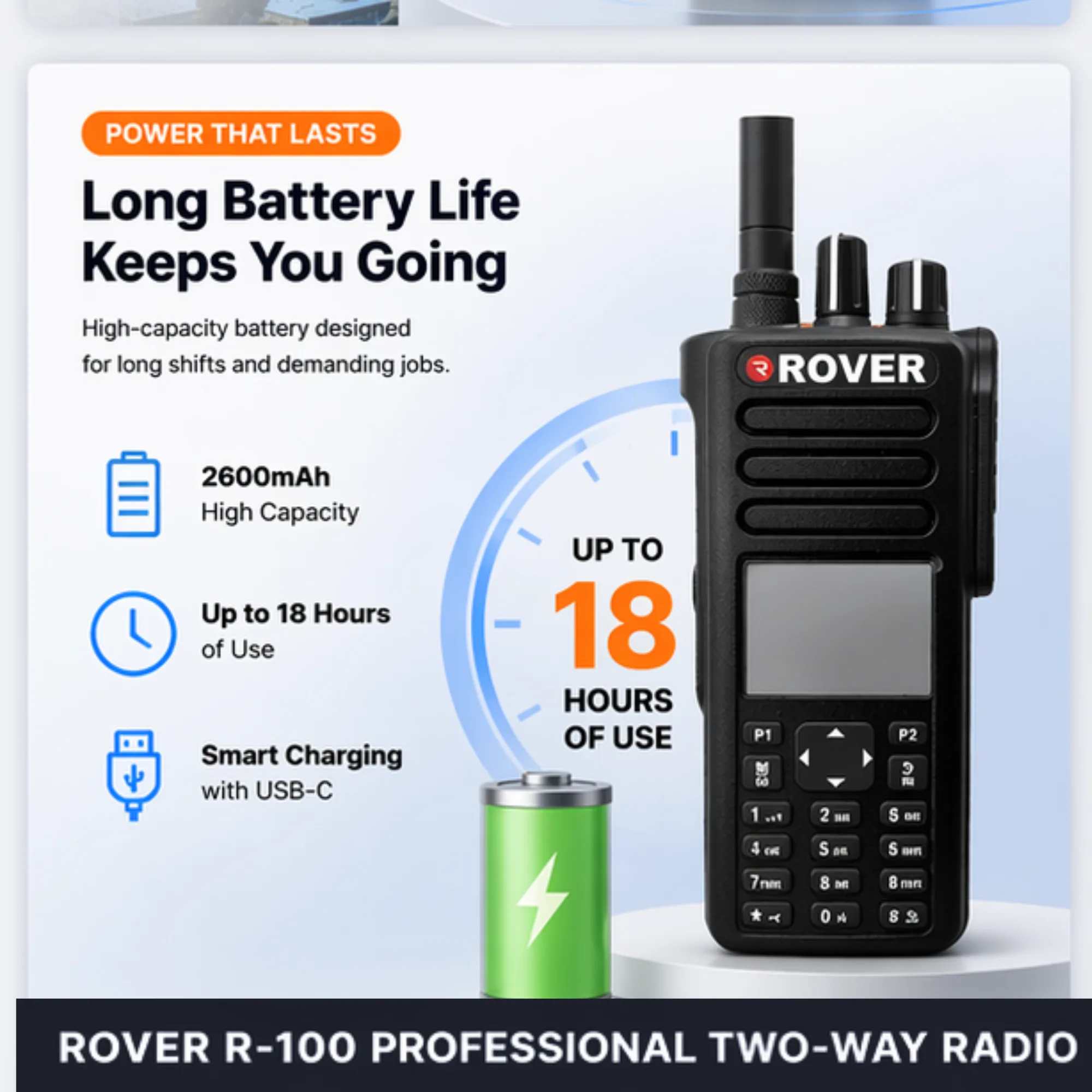 R100 two way radio handheld walkie talkie with dual display and long range communication