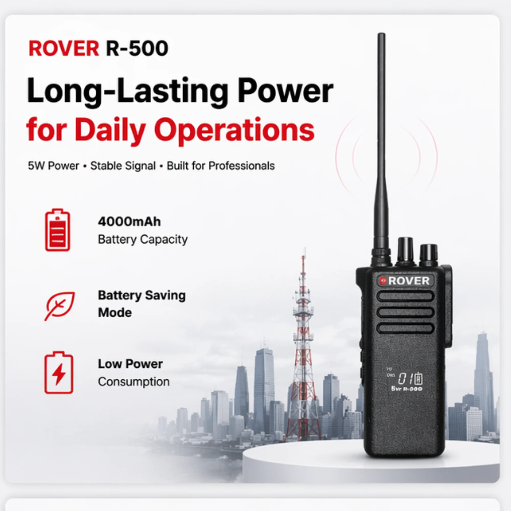 R-500 5W two-way radio compact handheld device with long battery life