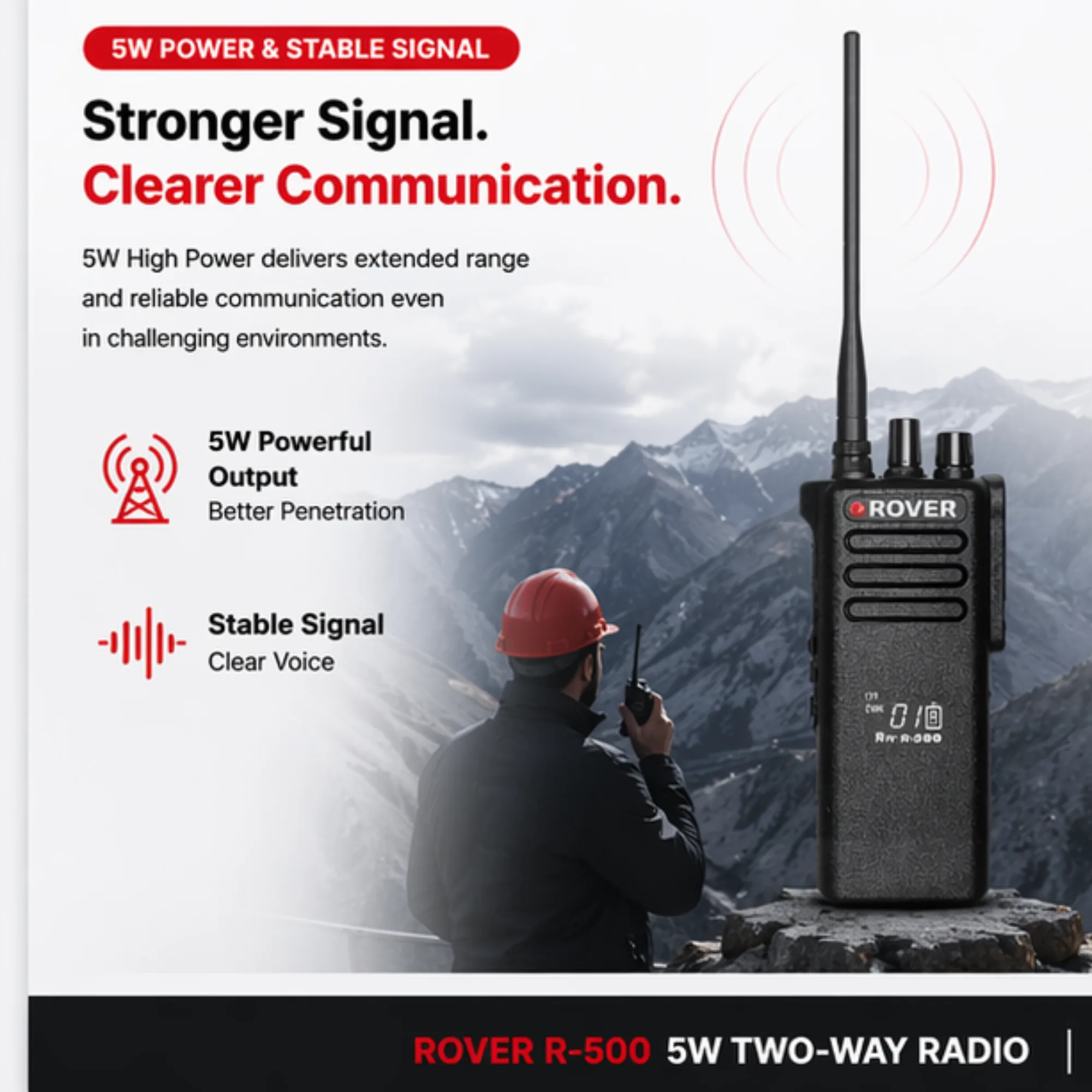 R-500 5W two-way radio compact handheld device with long battery life