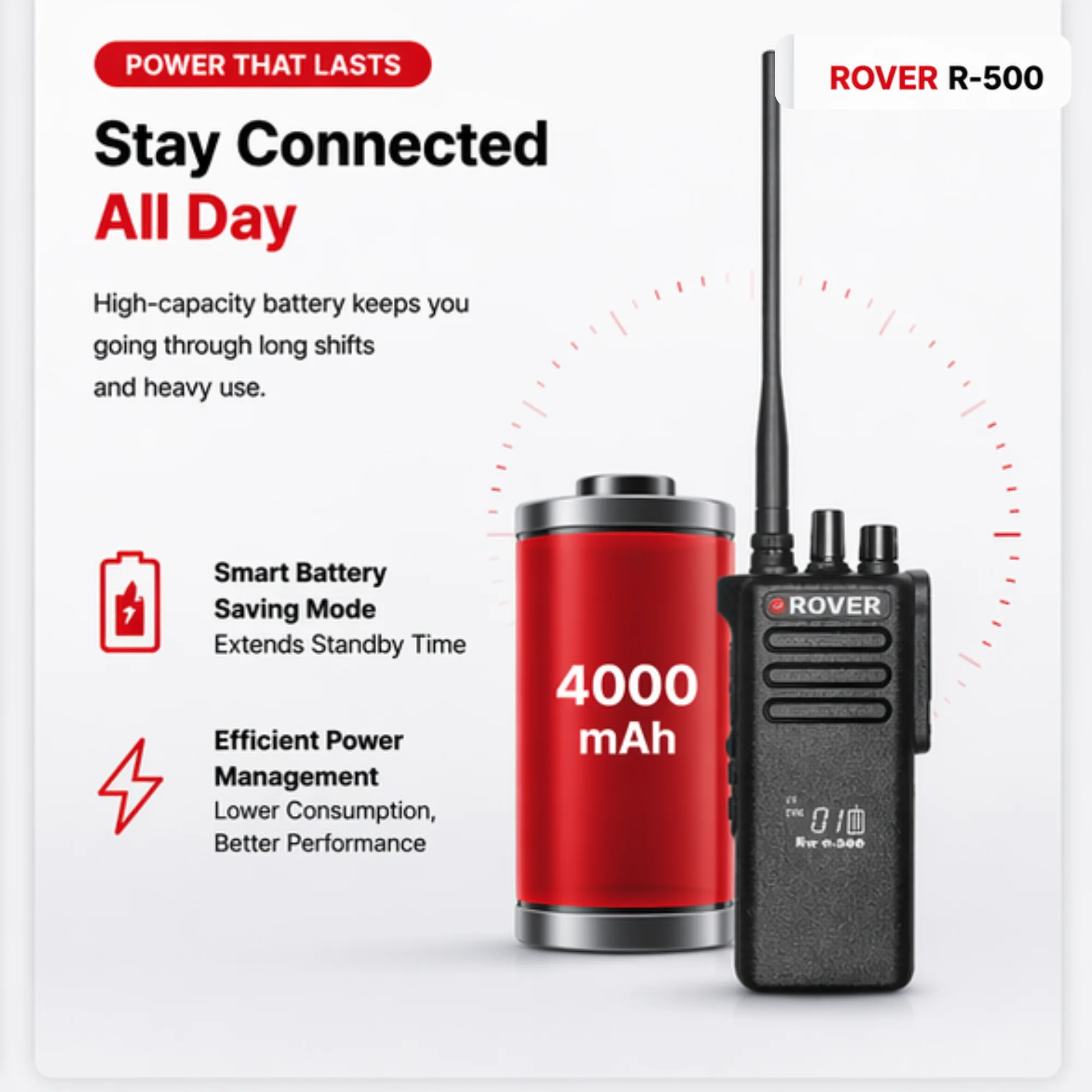 R-500 5W two-way radio compact handheld device with long battery life