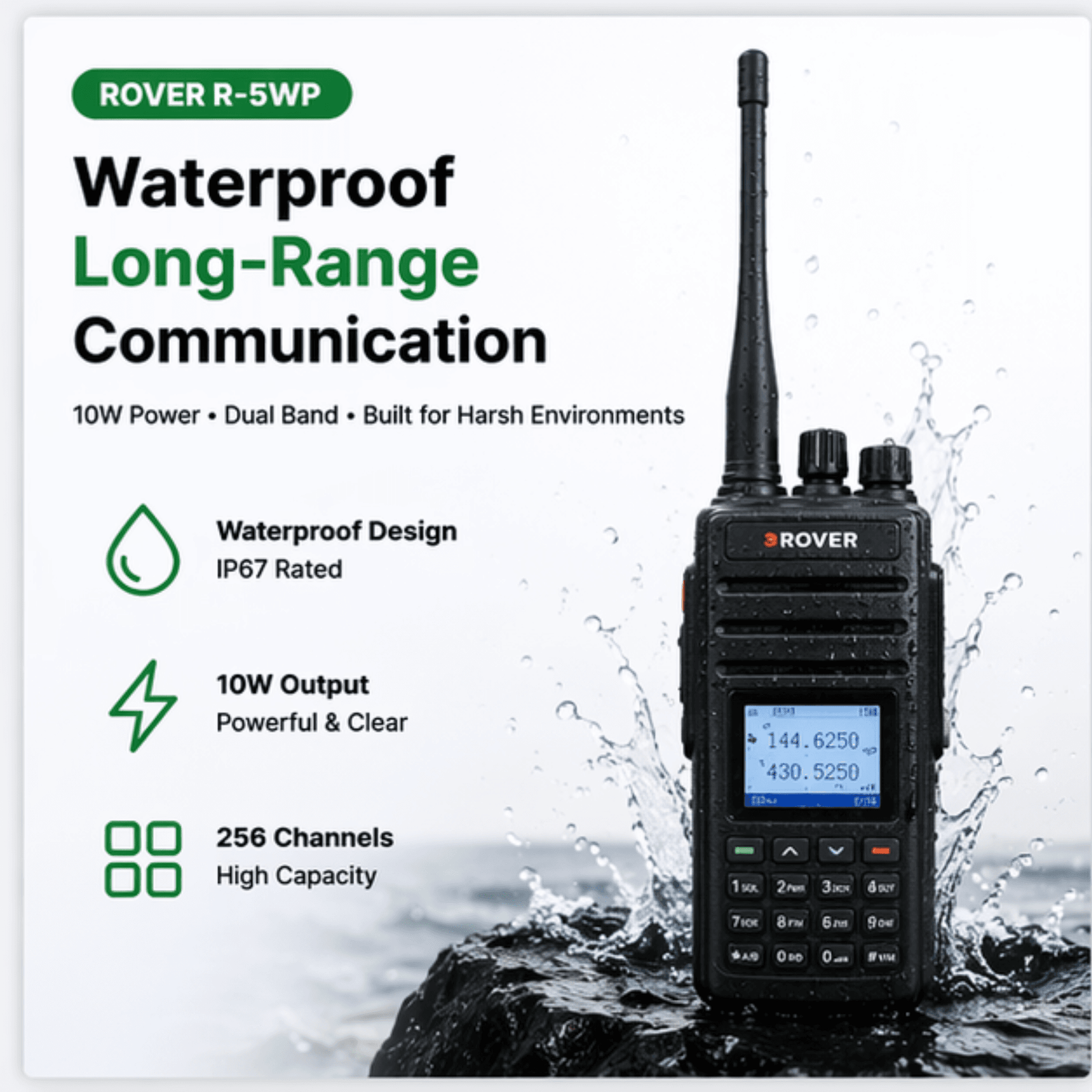R-5WP waterproof dual band two-way radio handheld walkie talkie with 10W