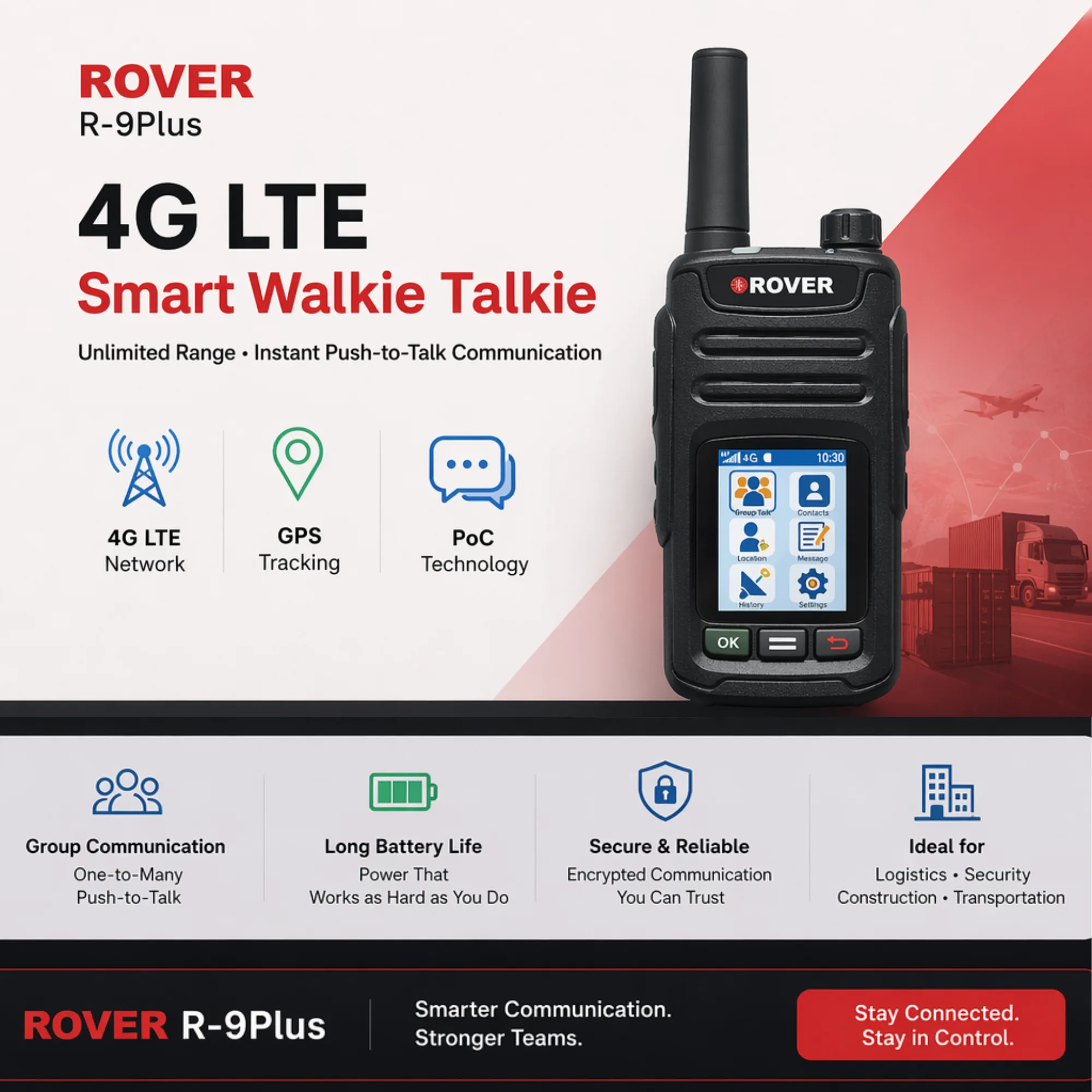 R-9Plus 4G LTE walkie talkie IP radio with GPS and nationwide communication