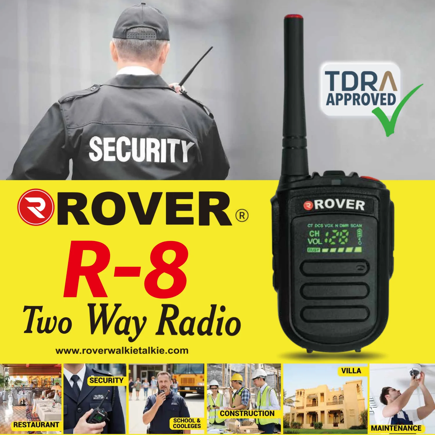 ROVER R-8 UHF Two-Way Radio  TDRA Approved Professional Walkie Talkie - Image 2