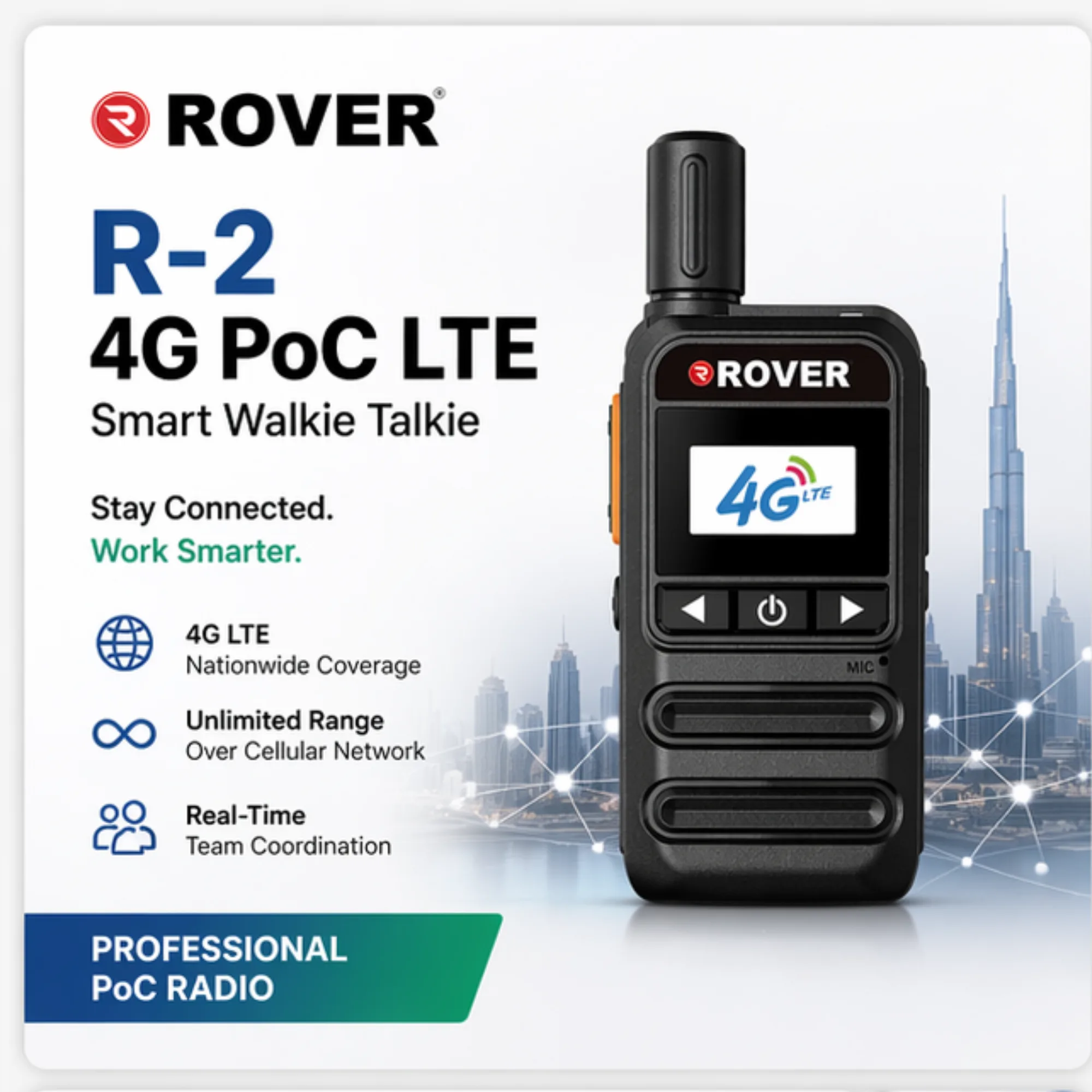R2 4G PoC LTE walkie talkie with unlimited range and push to talk communication
