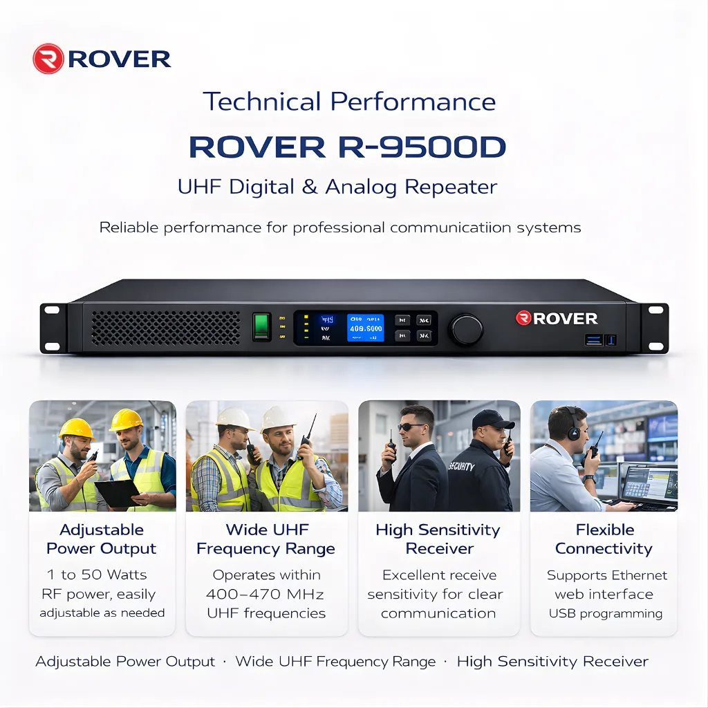 Rover R-9500D digital two-way radio repeater front panel